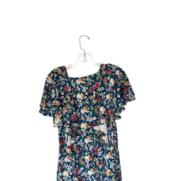 Ralph Lauren Black Label Stretch V-Neck Faux Wrap Blue Ruffle Blouse Medium - Picture 9 of 13